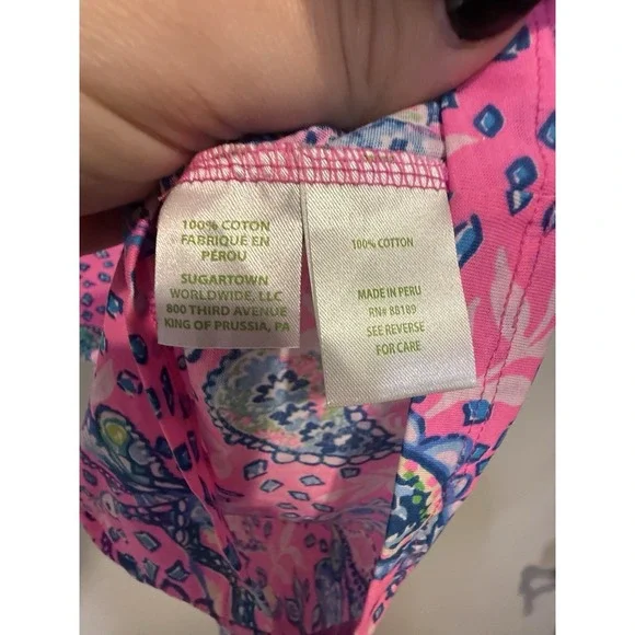 Lilly Pulitzer Girls Cotton Pink Blue Paisley Bird Short Sleeve Dress S 4/5 - Picture 5 of 7